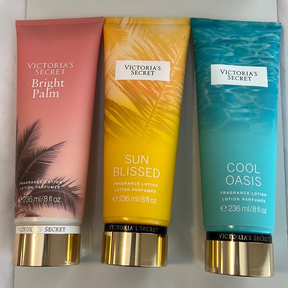 Victoria’s Secret Bright Palm, Sun Blissed, Cool Oasis Fragrance Lotion Bundle
